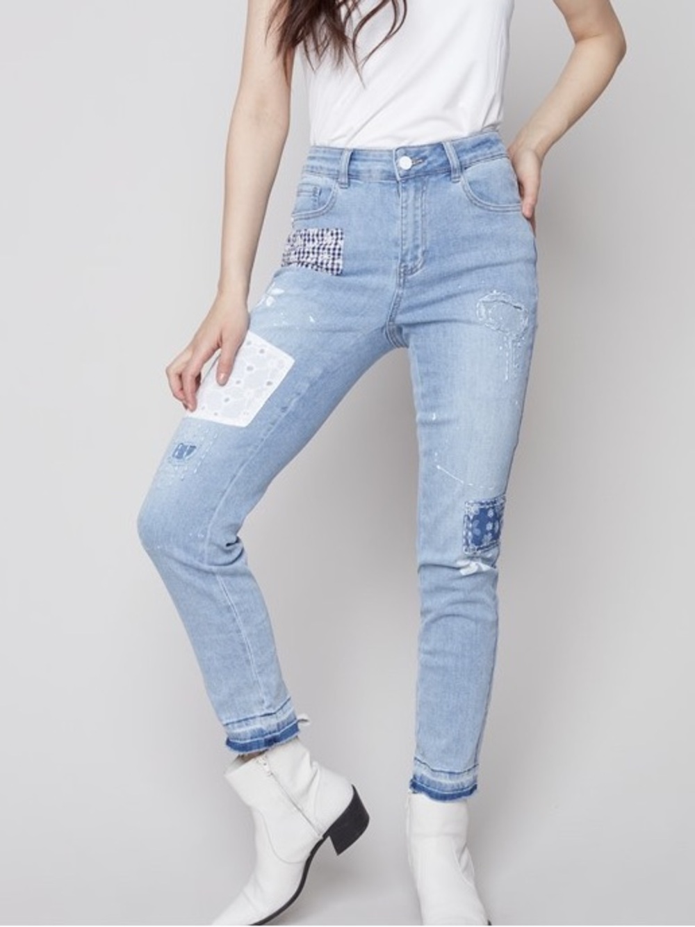 NWT Charlie B. Jeans Patch embroidered painted stretch slim fit tapered‎ leg 2